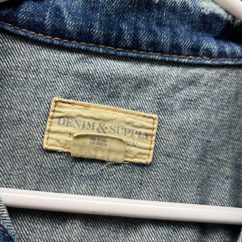 Ralph Lauren Denim Jacket Women Large Blue Jean Button Down Vintage Distressed - Picture 8 of 12